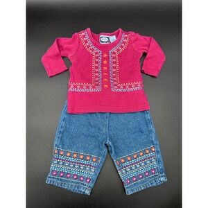 Vintage Koala Kids Infant Girls Outfit Set Top and‎ Denim Shorts Embroidery 3/6M